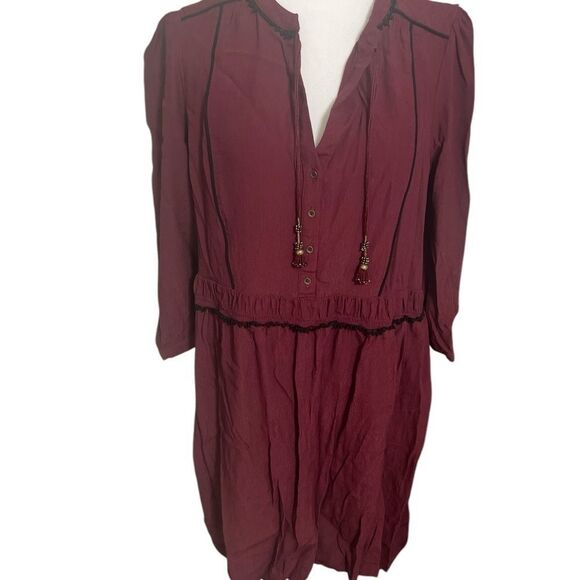 Anthropologie Maeve Boho Burgundy Galan Tassel Shirt Dress large - Picture 7 of 14